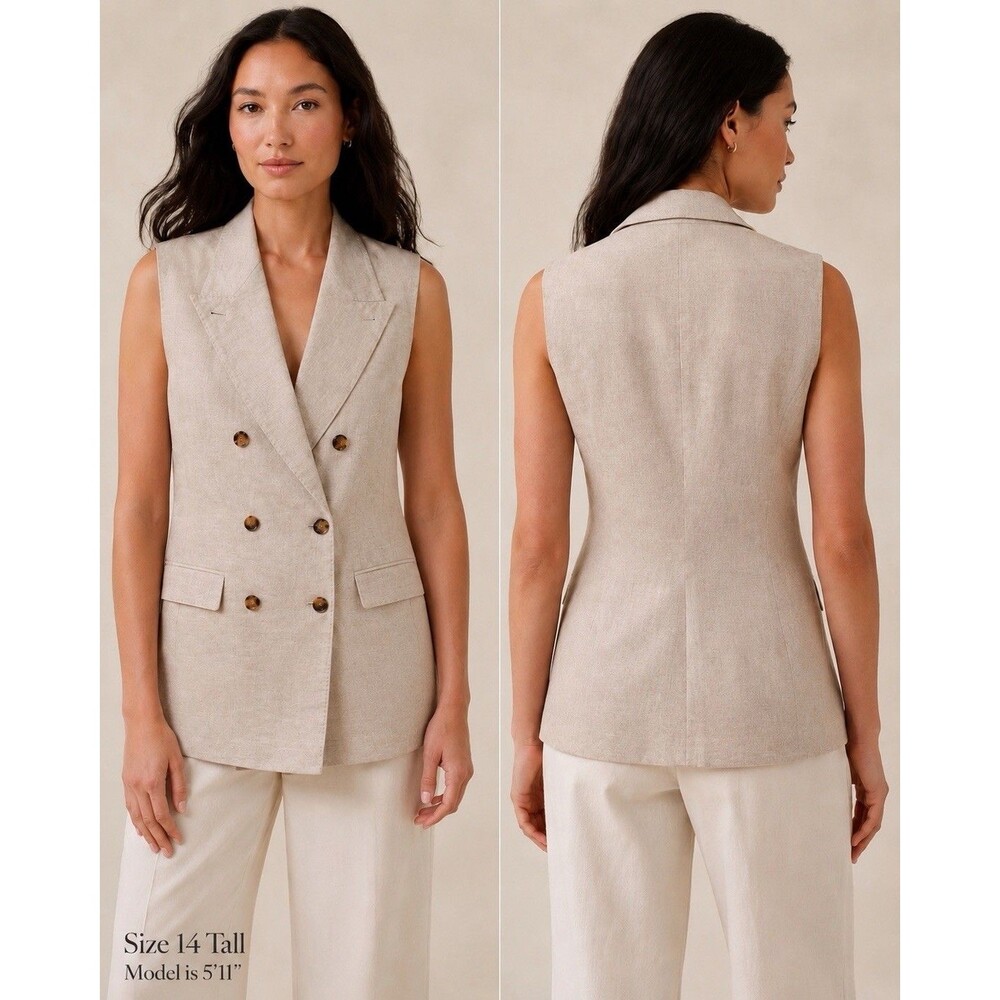 Banana Republic Size 14 Tall Women's Blazer 100% LINEN Sleeveless Classic Work